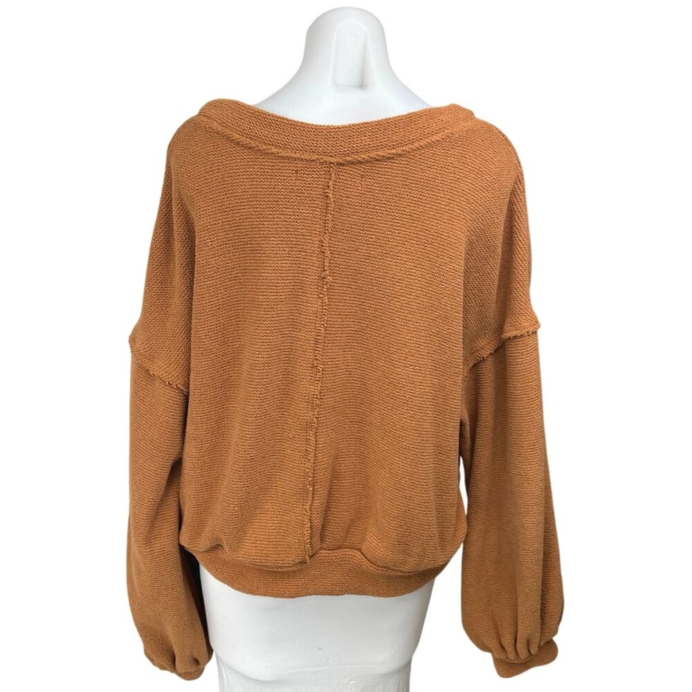 Free People FP Beach Brown Drop Shoulder Long Sleeve Fleece Sweater Top Size L - Picture 2 of 4